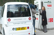 Microcab at the new hydrogen filling station, Birmingham